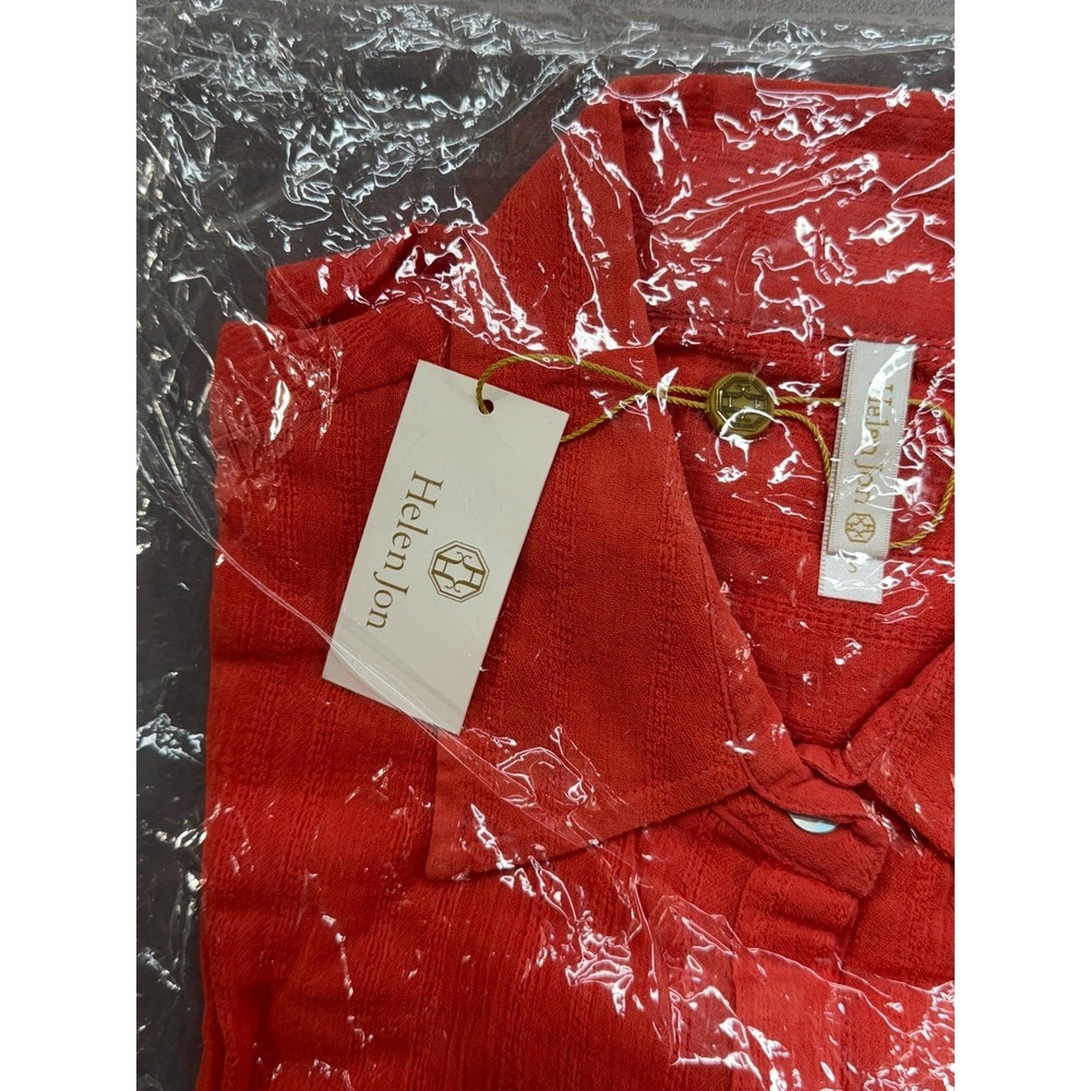 New Helen Jon Relaxed Shirt Dress Red Coral Size Small MSRP $104 - Picture 3 of 9